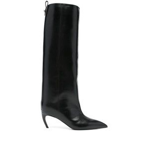 The Attico Knee-High Black Leather Boots With Pointed Toe - NWT